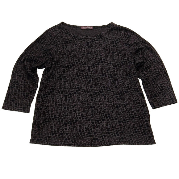 Cut Loose Women's Top Size S Purple Black Animal Print 3/4 Sleeve Round Neck - Picture 1 of 5